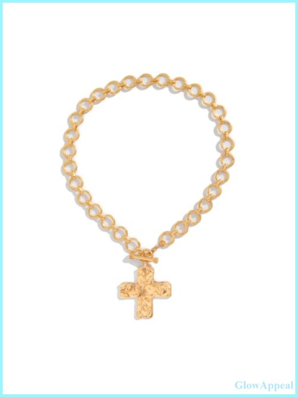 Chunky Gold Statement Cross Pendant Necklace Hammered OT Buckle Chain